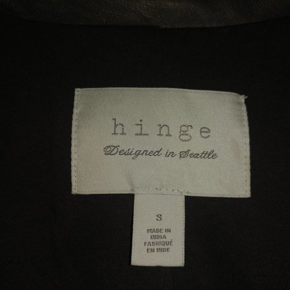 Hinge: Brown Genuine Leather Jacket With Knit Trim - Women's Size Small - Picture 13 of 15